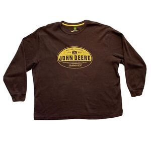 John Deere Waffle Knit Thermal‎ Sweater Men 2XL Long Sleeve Tractor Farmer Brown